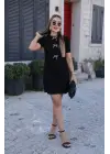 Omarı Fiyonk Detaylı Kısa Kollu Kadın Elbise