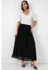 Flok Baskılı Astarlı Etek 8069 - Siyah