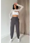 Omarı Füme Lastik Detaylı Pantolon