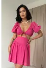 Omarı Fuşya Brode Crop Ve Mini Etek Takım Trendy ve Şık Bir Kombin