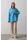 Geniş Manşet Detaylı Gömlek - Turkuaz