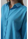 Geniş Manşet Detaylı Gömlek - Turkuaz