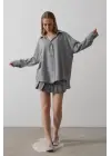 Omarı Şık Detaylı Gri Gömlek