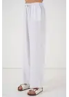 Geniş Paça Keten Pantolon 6735 - Beyaz