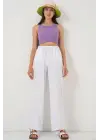 Geniş Paça Keten Pantolon 6735 - Beyaz