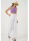 Geniş Paça Keten Pantolon 6735 - Beyaz