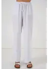Geniş Paça Keten Pantolon 6735 - Beyaz