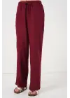 Geniş Paça Keten Pantolon 6735 - Bordo