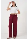 Geniş Paça Keten Pantolon 6735 - Bordo