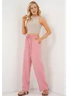 Geniş Paça Keten Pantolon 6735 - Pudra