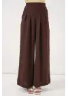 Geniş Paça Pileli Pantolon 6718 - Kahverengi