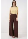 Geniş Paça Pileli Pantolon 6718 - Kahverengi