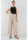 Geniş Paça Pileli Pantolon 6718 - Krem
