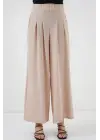 Geniş Paça Pileli Pantolon 6718 - Krem