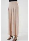 Geniş Paça Pileli Pantolon 6718 - Krem