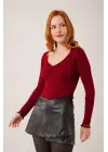 Geniş Yaka Bordo Basic Body Bluz