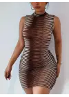 Omarı Desenli Mini Bodycon Elbise