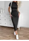 Omarı Şık Kadın Yarı Balıkçı Yaka Midi Elbise