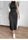 Omarı Şık Kadın Yarı Balıkçı Yaka Midi Elbise