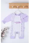 Gofralı Fransız Güpürlü % 100 Pamuk Kız Bebek Tulumu