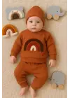 Gökkuşağı Nakışlı 2li % 100 Pamuk Erkek Bebek Takımı