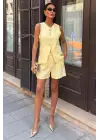 Gold Düğme Detaylı Yelek Şort Cotton Takım 10208