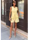 Omarı Altın Düğme Detaylı Yelek Şort Takımı