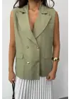 GOLD DÜĞMELİ KETEN YELEK - Yeşil
