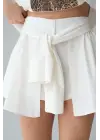 Gömlek Bağlamalı Şort - Krem
