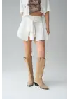 Gömlek Bağlamalı Şort - Krem
