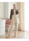 Gömlek Yaka Boydan Fermuarlı Pantolonlu Takım   -Bej