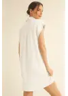 Gömlek Yaka Cepli Süprem Penye Elbise -Beyaz