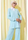 Gömlek Yaka Fitilli Salaş İkili Takım Buz Mavisi T4300