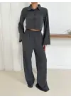 Gömlek yaka kaplama düğmeli takım antrasit st265866