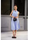 Omarı Trendsetter Mavi Kemerli Elbise