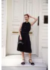 Gömlek yaka kemerli elbise siyah s255061