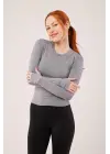 Omarı Gri Renk Uzun Kollu Bluz