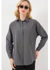 Gri Düz Oversize Uzun Basic Gömlek 3900