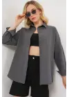 Gri Düz Oversize Uzun Basic Gömlek 3900