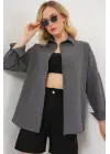 Gri Düz Oversize Uzun Basic Gömlek 3900