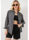 Gri Düz Oversize Uzun Basic Gömlek 3900