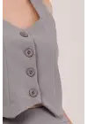 Omarı Gri Takım Kalın Askılı Düğmeli Yelek ve Pantolon