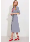 Gri Kuşaklı Gömlek Elbise 2442