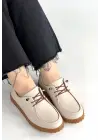 Guot Bej Cilt Bağcıklı Babet Ayakkabı