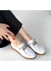 Guot Beyaz Cilt Bağcıklı Babet Ayakkabı