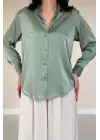 Omarı Saten Mint Yeşili Kadın Gömleği