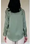 Omarı Saten Mint Yeşili Kadın Gömleği