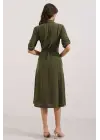 Haki Kuşaklı Gömlek Elbise 2442