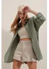 Haki Oversize Uzun Basic Gömlek 3900