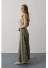 Omarı Doğal Keten Haki Renk Etek